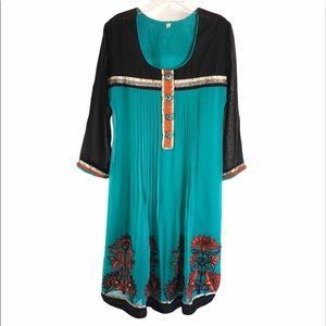 Vintage Silk Embroidered Flowers Dress, Size M